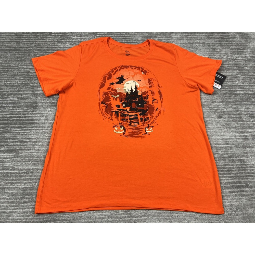 Way to Celebrate T-Shirt Womens XXL Orange Haunted House Halloween Graphic Tee